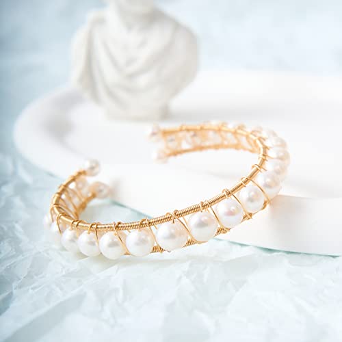 Duggo Plated Gold 14K Freshwater White Pearl Handmade Bracelets Is A Gift For Women.natural Gemstones Pearl Strand Bracelet For Lady Jewelry Beaded Link Adjustable Size (Fashion 001) #TOP2