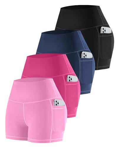 CHRLEISURE Womens Biker Yoga Shorts with Pockets
