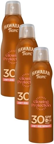 Hawaiian Tropic Protective Dry Oil Continuous Spray SPF 30 with Coconut and Mango 180ml | Dry Oil Spray (Pack of 3)
