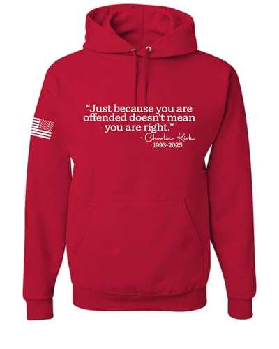 Shark & Hammer Just Because You Are Offended Quote Vintage Tee White Design American Pride USA Flag Unisex Hoodie Sweatshirt, Red, 3X-Large