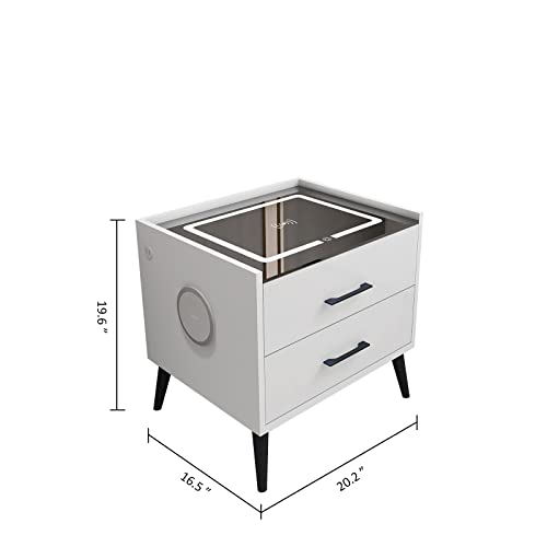 Nightstand, Multifunction Nightstand Audio Cabinet Nightstands Wireless Charging Station And Led Lights Modern End Side Table With 2 Drawer Nightstand Storage Cabinet For Bedroom (1, White) #TOP2