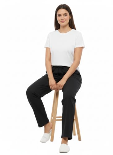 Image of Women's Cotton Linen Solid Lounge Bottom Plus Size Pant Pyjamas for Women Sleepwear Regular Fit Casual Trousers
