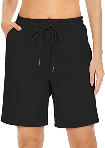 Tarse Women's Bermuda Shorts Plus Size Long Cotton Drawstring Loose With Pockets Knee Length Shorts Yoga Casual Walking Exercise Shorts(Black,Xl) #TOP1