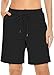 TARSE Women's Bermuda Shorts Plus Size Long Cotton Drawstring Loose with Pockets Knee Length Shorts Yoga Casual Walking Exercise Shorts(Black,XL)