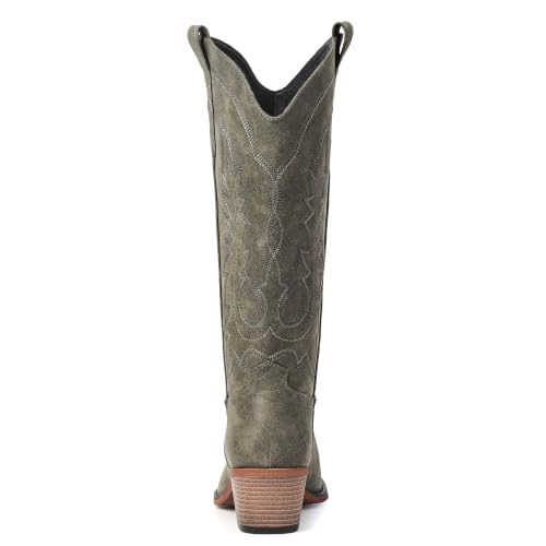 Image of Women's Pointed Toe Mid Calf Cowboy Boots - Cowgirl Boots with Chunky Heel
