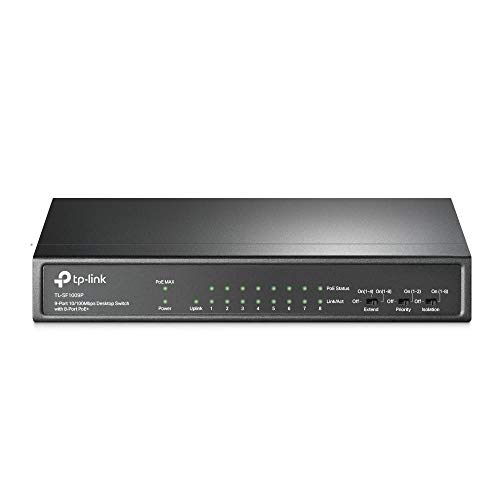 TP-Link TL-SF1009P 9-Port 10 / 100Mbps Unmanaged Desktop PoE Switch, 8 Port PoE+, Network Swithc Power up to 30 W For Each Port, Up to 250m Data And Power Transmission, Steel Case 9 Gibabit