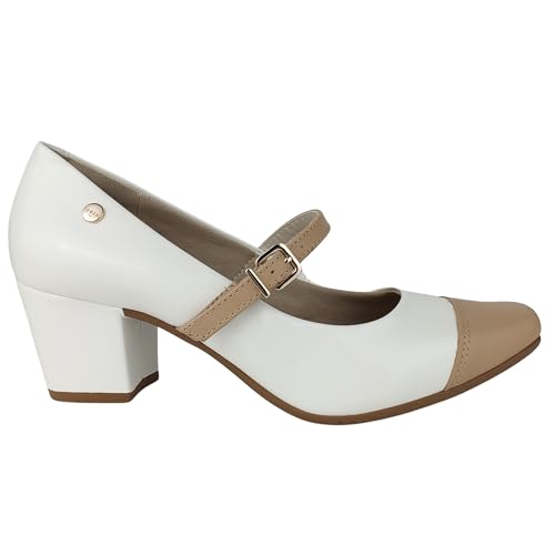 Sapato Conforto Boneca Firezzi Scarpin Salto Médio 239506 Verniz (Branco, BR, Adulto, Numérico, 37)
