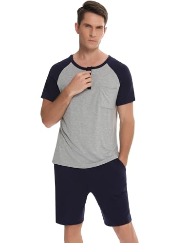Enjoyoself Men's Summer Cotton Pyjama Sets Short Sleeve Comfy Loungewear Sleepwear with Pockets2