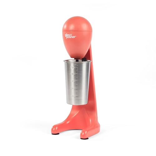 Giles & Posner Funfair Milkshake Maker Iced Coffee Maker 2 Speeds 500ml Stainless Steel Cup & Blade Capacity Markings Secure Clips Milk Frothing Cocktails Electric Mixer Matte Red 100W