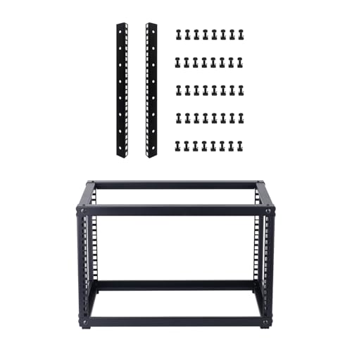 FMUSER 6U Open Frame Network Rack and 8U Rack Rails with M6 Mount Screws & Cage Nuts, Complete Server Rack Bundle for Networking, Audio, Video, and Studio Equipment