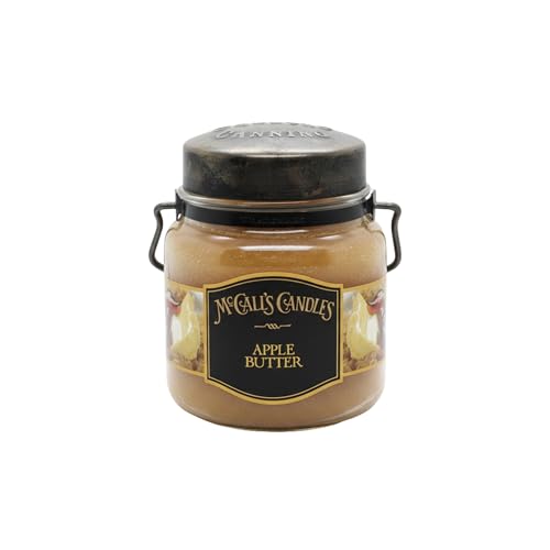 Image of McCall's Candles | Apple Butter | 16 oz Two-Wick Scented Candle | USA-Poured | Vintage Rustic Jar with Carrying Handle | Warm Spiced Apple Kitchen Fragrance