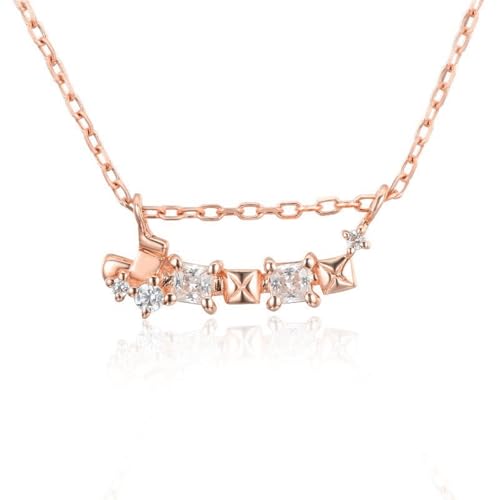 Grewod Collar Mujer Rectángulo con Diamante Redondo Cadena 45cm, Oro Rosa 18K, Joyas Collar con Colgante con Piedra