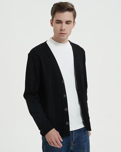 Men's Cotton Cardigan Sweater Long-Sleeve V Neck Buttons Cardigan with Pockets ZXCV113