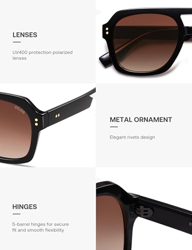 Image of SOJOS Retro Thick Polarized Aviator Sunglasses for Women Men, Large Trendy Bold Square Pilot Shades SJ2385