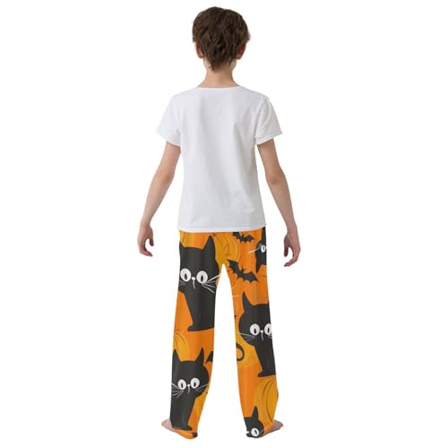 Halloween Black Cat Boys Long Pants Soft Trousers Elastic Waist Kids Lounge Bottoms with Pockets S-XL3