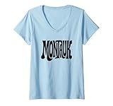 donna montauk vintage tipografia design new york hamptons ny maglietta con collo a v