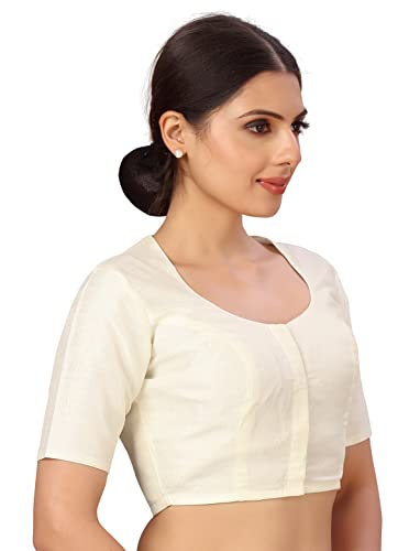 Image of Studio Shringaar Womens Basic Polyester Short Sleeves Textured Plain Coloured Art Silk Saree Blouse