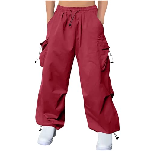 Zeiyignr Men's Baggy Cargo Pants Casual Parachute Pants Athletic Trousers Loose Fit Harem Joggers with Pockets for Streetwear Red