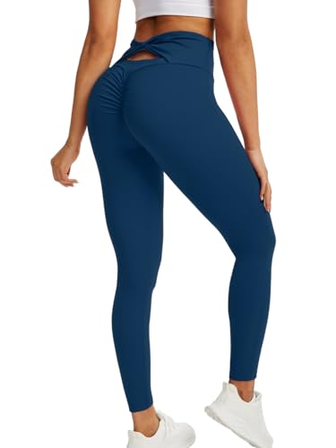 gaimoliso Workout Leggings for Women High Waisted Tummy Control Butt Lifting Scrunch Booty Yoga Pants Buttery Soft, Navy Blue