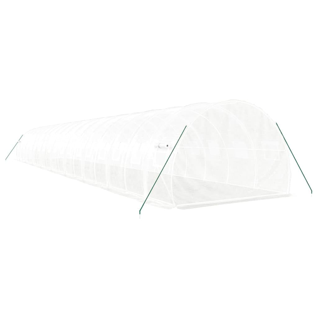 Serra con telaio in acciaio bianco, 54 m², 18 x 3 x 2 m, per giardinaggio hobbistica, piante, verdure, erbe, fiori, aiuola, casa per pomodori, resistente alle intemperie, antigelo, con porta e