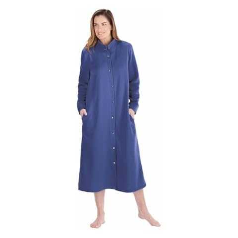 CATALOG CLASSICS Housecoats for Women Snap Front Fleece Long Sleeve Nightgown - Navy Blue, 3X Cover