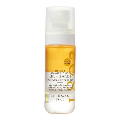 Beekman 1802 Milk Shake Hydrating Body Mist Alcohol-Free Moisture with Goat Milk Hyaluronic Acid & Squalane Lightweight Skin Softening Spray for Sensitive Skin Honey & Orange Blossom 2 Fl Oz