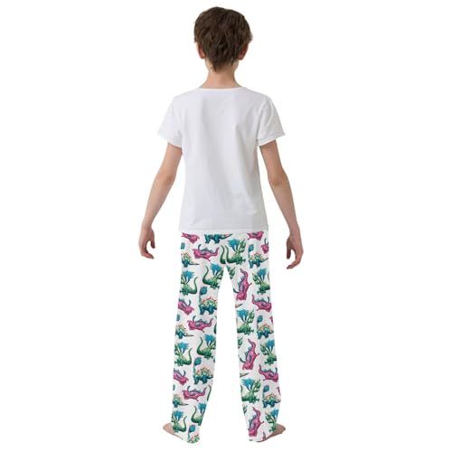 ZZXXB Wild Dinosaur Pattern Boys Long Pants Soft Trousers Elastic Waist Kids Lounge Bottoms with Pockets S-XL3
