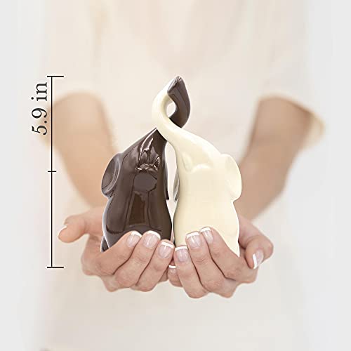 White And Brown Elephant Pair Statues With Trunk Up - Poly Stone Elephant Decor Figurines - Russian Suvenir Elephant Statuette For Good Luck - Un Par De Elefantes Para Decoracion Casa #TOP2
