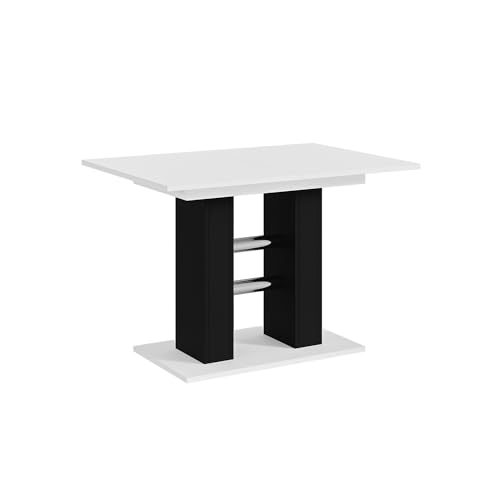 MEBLINI Esstisch Ausziehbar - Esszimmertisch Modern - Küchentisch - Säulentisch - Ausziehtisch - Dining Table - Esszimmertische - 100-140x60x75cm - WILD MINI - Weiß Matt/Schwarz Matt
