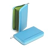 [HAKATA NO MORI LEATHER] 本革 通帳ケース 磁気 防止 磁気シールド 大容量 RIFD スキミング防止 キャッシュカード 通帳入れ/パスポートケース 保険証 診察券 ケース にも (ライトブルー)