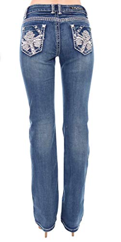 Jack David/La Idol/Sexy Couture Women's Rhinestone Mid Rise Bootcut/Skinny Blue Stretchy Denim Jeans Pants #TOP2