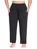 ZERDOCEAN Women's Plus Size High Waist Yoga Pants Casual Comfy Relaxed Loose Lounge Pants with Pockets Black 3X