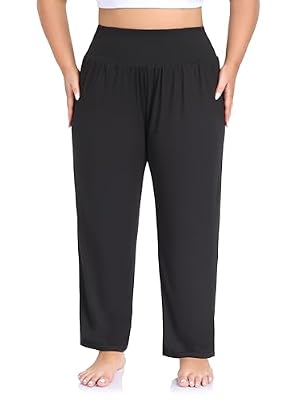ZERDOCEAN Women's Plus Size High Waist Yoga Pants Casual Comfy Relaxed Loose Lounge Pants with Pockets Black 3X
