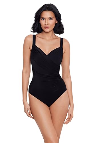 Miraclesuit Women's Swimwear Slimming Sanibel Tummy Control Underwire One Piece Bathing Suit Swimsuit, Black, 16