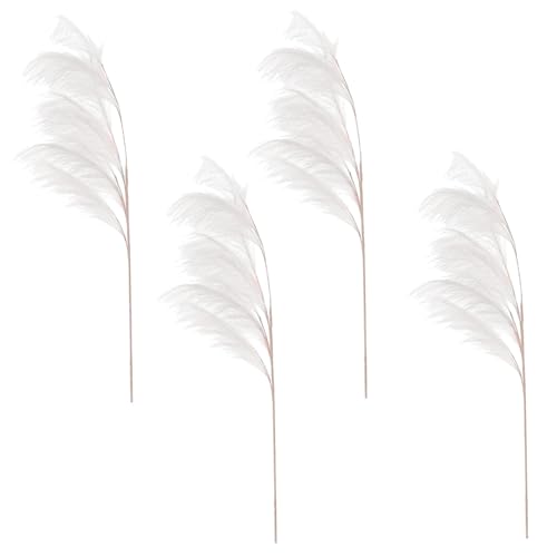 fkngcp Pampas Grass 4pcs 43 Pulgadas de Hierba Artificial de Pampas Alto con 4 Tallos de imitación esponjosa para jarrones de Piso Bodas Fiestas decoración de la Granja del hogar Blanco lácteo Blanco