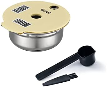 Stainless Steel Tassimo Refillable Espresso Pod, BENFUCHEN Reusable Tassimo Pod for Bosch Coffee Maker, Refillable Tassimo Capsule with Silicone Lid and Stainless Steel Filter, Off-White Color, 60ML
