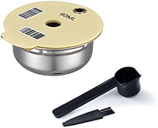 Stainless Steel Tassimo Refillable Espresso Pod, BENFUCHEN Reusable Tassimo Pod for Bosch Coffee Maker, Refillable Tassimo Capsule with Silicone Lid and Stainless Steel Filter, Off-White Color, 60ML