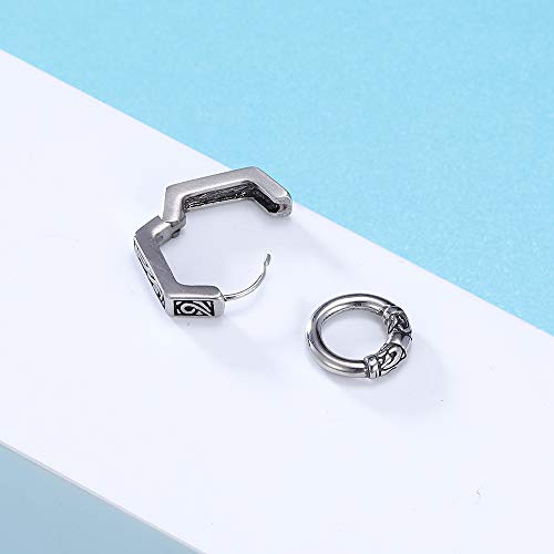 Pair Hexagon Circle Surgical Steel Earrings Unisex Vintage Gothic Punk Hoop Dangle Earrings For Women Men #TOP4