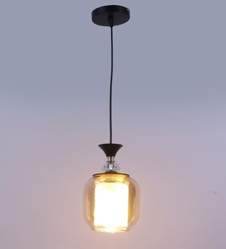 Image of ELIANTE Modern Glass Hanging Light for Living Room & Dining Area | Metal Ceiling Lamp with Elegant Glass Shade | 3 Years Warranty | Free Bulb (Smokora)