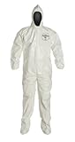 DuPont Tychem 4000 SL122B Disposable Chemical Resistant Coverall with Hood, Boots, Elastic Cuff and Bound Seams, White, X-Large (Pack of 12)