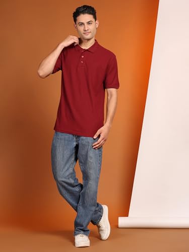 Image of Men's 100% Cotton Polo T-Shirt - Solid Plain Short Sleeve Tee with Classic Collar for Everyday Casual & Smart Wear