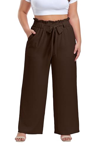 Image of OLRIK Women's Plus Size Pants Adjustable High Waisted Wide Leg Palazzo Pants Casual Trousers with Pockets Spring Clothes