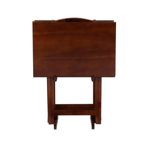 Pemberly Row Transitional Solid Wood Five Piece Tray Table Set in Hazelnut Brown - Thumbnail 4
