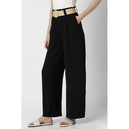 Image of Van Heusen Women's Regular Fit Mid Rise Belted Casual Wide Leg Pants