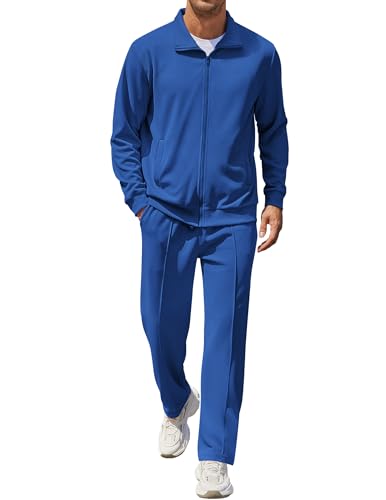 COOFANDY Sweatsuits Men 2 Piece Outfit Stylish Athletic Leisure Suit Teal Running Suits For Men Set Lightweight Relaxed Fit