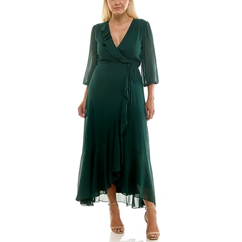 Image of Maison Tara Women's V-Neck Ruffle Faux Wrap Maxi Dress