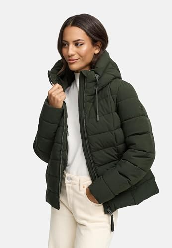 MARIKOO Damen Winterjacke warme Steppjacke mit Kapuze Tayenaa 16 Dark Olive Gr. M