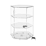 Marketing Holders Spinning Acrylic Cabinet 24' High Clear Locking Case with 2 Shelves Hexagon Shape Countertop Retail Display 2 Keys Included for Bakeries Gift Shops Galleries and Museums