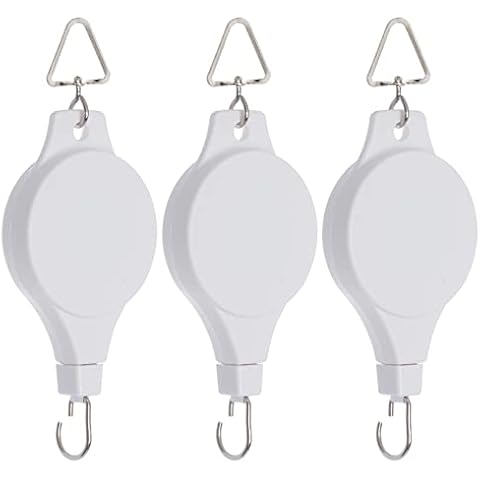 3 Pack Plant Pulley Retractable Hanger, Easy Reach Plant Pulley Adjustable Height Wheel for Hanging Plants Heavy Duty, Indoor Outdoor Plant Hanger for Garden Baskets Pots & Birds Feeder - White Cover