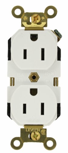 Leviton 5262-W 15-Amp, 125 Volt, Industrial Extra Heavy Duty Grade, Duplex Receptacle, Straight Blade, Self Grounding, White